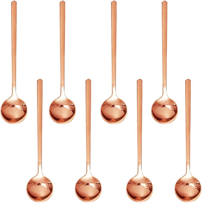 Pack of 8, Rose Gold Plated Stainless Steel Espresso Spoons, findTop Mini Teaspoons Set for Coffee Sugar Dessert Cake Ice Cream Soup Antipasto Cappuccino, 5.3 Inch