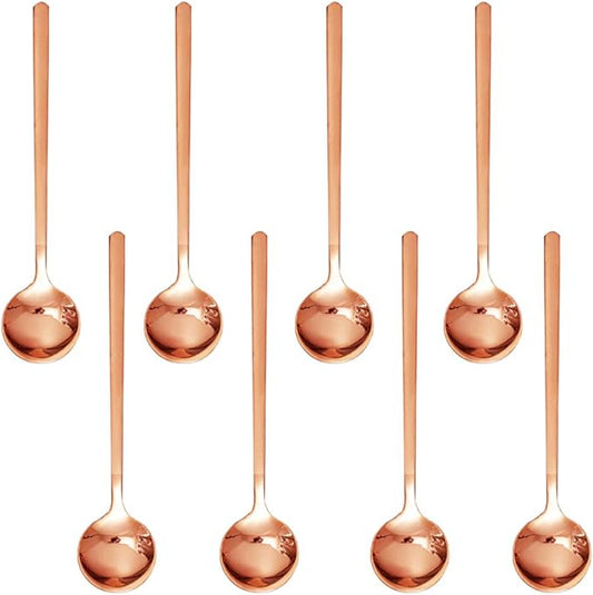 Pack of 8, Rose Gold Plated Stainless Steel Espresso Spoons, findTop Mini Teaspoons Set for Coffee Sugar Dessert Cake Ice Cream Soup Antipasto Cappuccino, 5.3 Inch