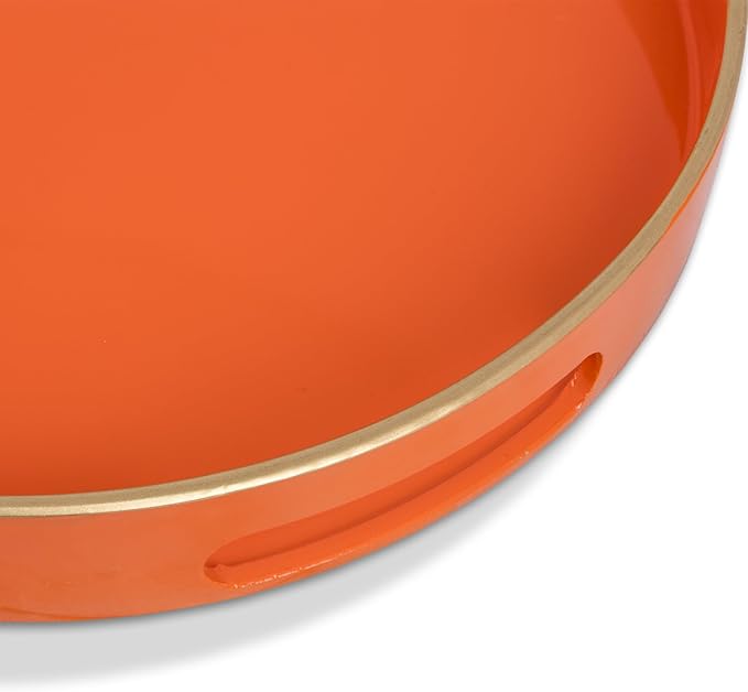 MAONAME Orange Decorative Tray, Oval Serving Tray with Handles, Plastic Trays for Coffee Table, Ottoman Trays for Living Room, Bathroom, 15.6" X 10.6" X 1.4"