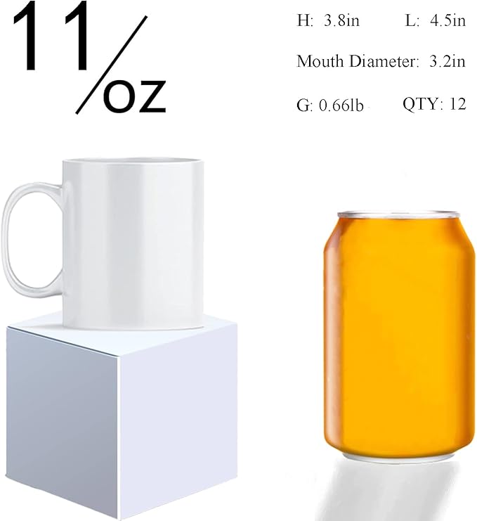 Sublimation Mugs, Sublimation White Coffee Mugs Tazas Para Sublimacion Blank 11 OZ With Box for for Coffee, Soup, Tea, Milk, Latte, Hot Cocoa Set of 12