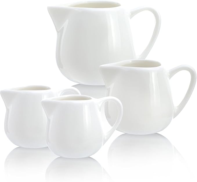 CHOOLD 2 pcs Mini White Ceramic Creamer with Handle, Coffee Milk Creamer Pitcher - White - 3 oz