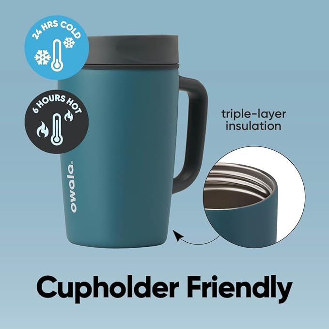 Owala SmoothSip Slider Stainless Steel Insulated Travel Mug with handle, 100% Leak Proof, For Hot and Cold Drinks, Travel Friendly with Sliding Lock Lid, 12oz, BPA Free, Leak Proof, High Dive