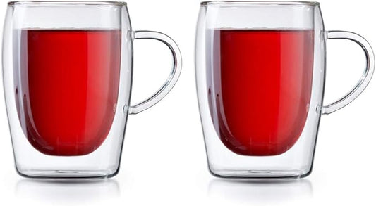 CAFÉ BREW COLLECTION Double Wall Insulated Glasses Espresso Mugs (Set of 2) -10.5oz Coffee Cup Set, Dishwasher Safe