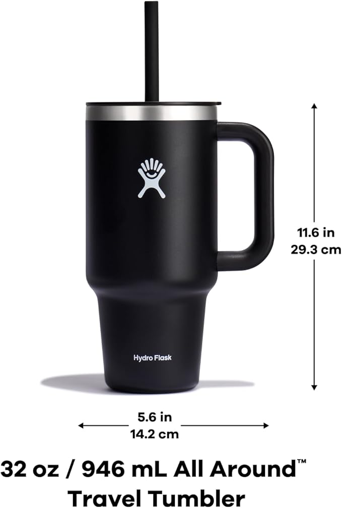 Hydro Flask Travel Tumbler with Handle, Lid and Straw - Insulated Stainless Steel in 32 Oz Trillium