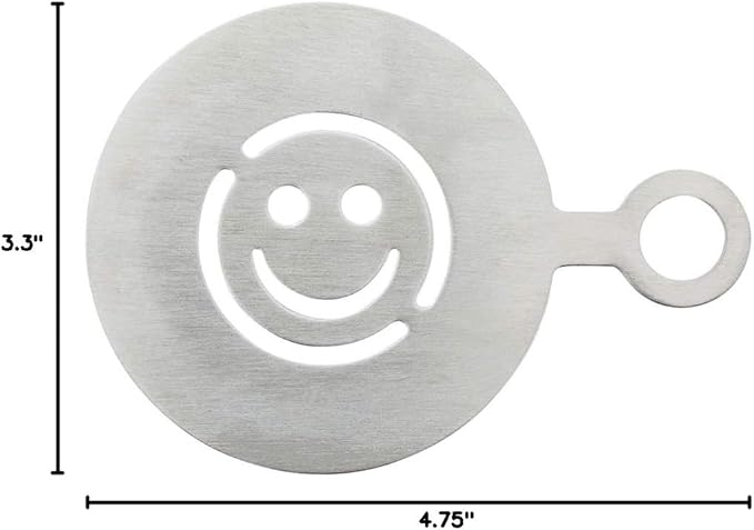 Restaurantware Restpresso 4.75 Inch Latte Stencil 1 Smiley Face Coffee Stencil - Coffee Art Template Decorate Cupcakes Cakes or Cookies Stainless Steel Cappuccino Stencil Heat-Resistant