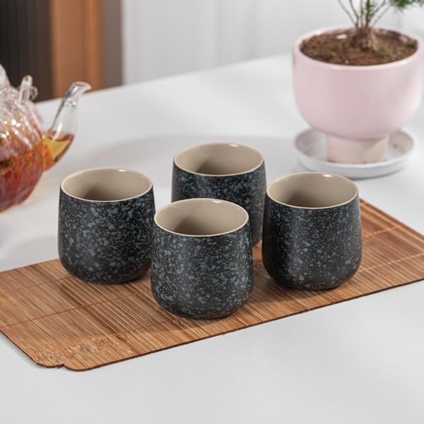 TEANAGOO Japanese Tea Cups, Chinese Tea Cup, 7.2Oz / 205 Ml, Ceramic Tea Cups for Adults, Ceramic Cups no Handles, Japanese Cups, Asian Matcha Cup, Charcoal Grey, 4 Pcs/Box, H17
