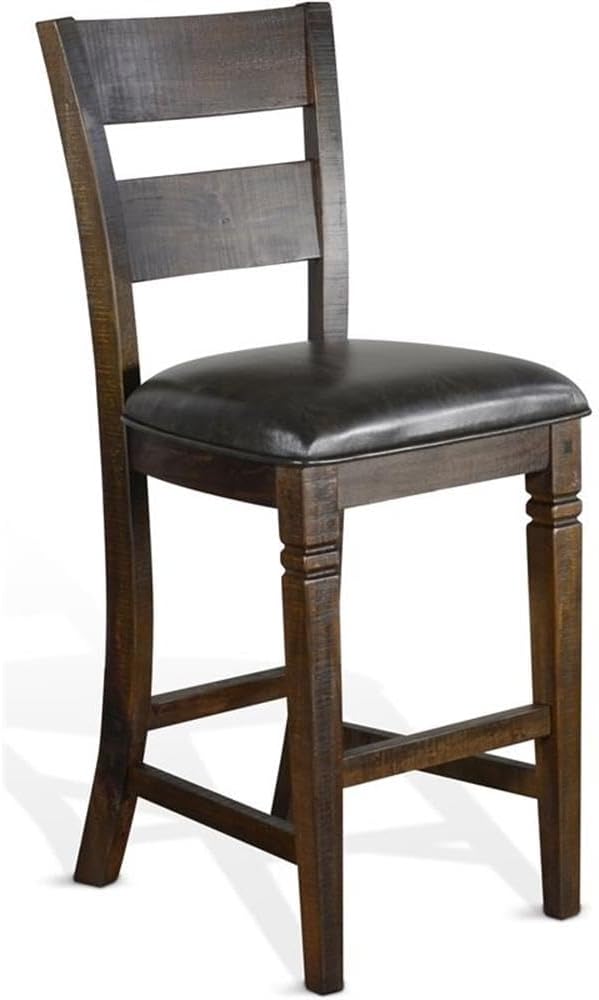 Pemberly Row Set of 3 Wood Bar Unit and 2 Ladderback Barstool in Dark Brown