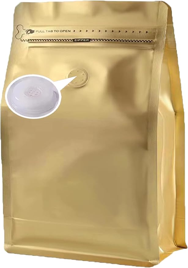 Coffee Bags with Valve(8 oz,1/2 lb,100pcs) Gold High Barrier Aluminumed Foil Flat Bottom Heat Sealed Coffee Beans Packaging Bags Side Zipper Resealable Bags for Home or Business