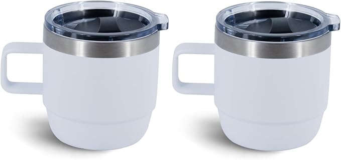 6 oz Stackable Mug, Stainless Steel cup with handle, Vacuum Insulated Espresso/Coffee Mug, shot Glass Set for 2-Piece Set for Coffee, Spirits, Wine, Tea-white