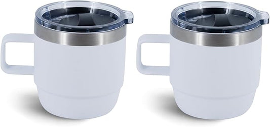 6 oz Stackable Mug, Stainless Steel cup with handle, Vacuum Insulated Espresso/Coffee Mug, shot Glass Set for 2-Piece Set for Coffee, Spirits, Wine, Tea-white