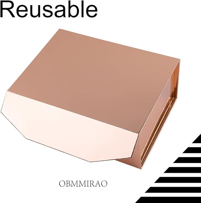 Upgrade 1PCS Rose Gold Gift Box 9.5x7x4 Inches, Sturdy Gift Box with Lid for Gift Packaging, Foldable Magnetic Closure Storage Boxes, Bridesmaid Proposal Box, Rectangle Collapsible Box