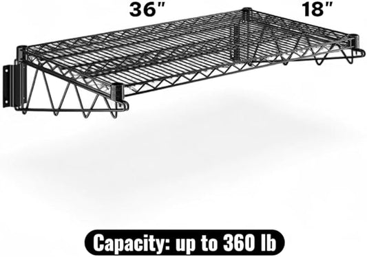 18" x 36" Black Wall-Mounted Wire Shelf with Epoxy Coating, Heavy-Duty Steel Storage Rack, NSF Certified, Easy Installation, Open Wire Design for Kitchen, Garage, or Utility Storage
