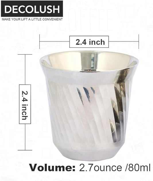 75mL (2.5 Ounce) Stainless Steel Espresso Cups - 4 Pack Double Wall Insulated Demitasse Coffee Cup For Drinking Beverages(Silver Ripple)