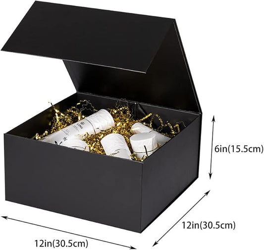 Black Gift Boxes 16 Pack,Large Gift Boxes in Bulk, Collapsible Gift Box with Lid Magnetic Closure, Packaging for Small Business, Parties, Boutiques, Bridesmaid Wedding (Black 12x12x6 inch Pack of 16)