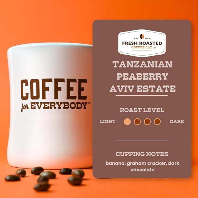 Fresh Roasted Coffee, Tanzanian Peaberry, 12 oz, Light Roast, Kosher, Whole Bean