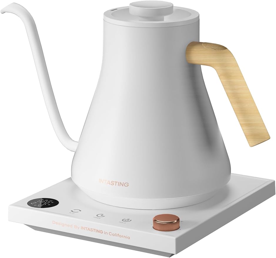 INTASTING Electric Kettles, Gooseneck Electric Kettle, ±1℉ Temperature Control, Stainless Steel Inner, Quick Heating, for Pour Over Coffee, Brew Tea, Boil Hot Water, 0.9L White