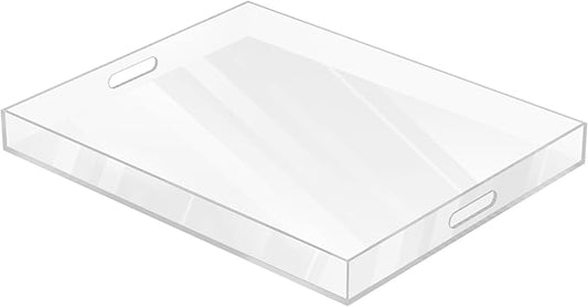 MAONAME Acrylic Serving Tray with Handles, 20" x 16" Rectangular Clear Tray, Ottoman Decorative Trays, Coffee Table Trays for Countertop, Living Room, Office
