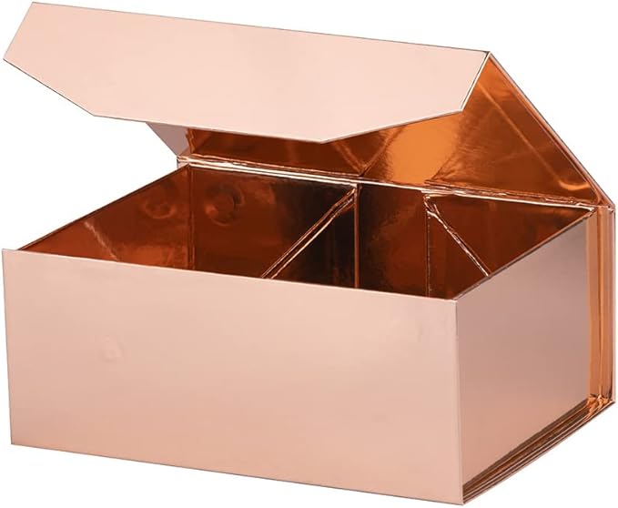 Upgrade 1PCS Rose Gold Gift Box 9.5x7x4 Inches, Sturdy Gift Box with Lid for Gift Packaging, Foldable Magnetic Closure Storage Boxes, Bridesmaid Proposal Box, Rectangle Collapsible Box