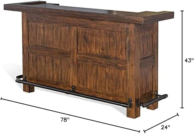 Pemberly Row 78" Farmhouse Wood Freestanding Island Home Bar Unit, Stemware Wine Rack, Storage Cabinets, for Kitchen and Basements, in Mahogany Brown