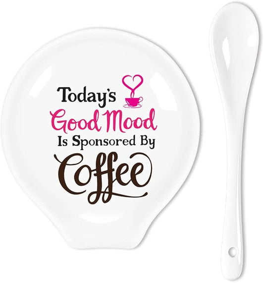 Funny Coffee Spoon Holder-Color Ceramic Coffee Spoon Rest-Cafe Shop Station Accessories-Good Mood is Sponsored By Coffee Sign
