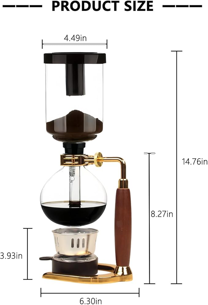 WANLWH Siphon coffee machine, Vacuum coffee maker, Japanese siphon coffee maker, Manual coffee brewer, Coffee maker for camping (Wood Color & Gold Base, 5 Cups(600ml))
