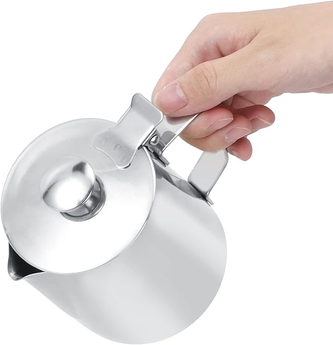 12oz Milk Frothing Pitcher, Stainless Steel Coffee Latte Art Jug Pitcher Mug Cup with Lid for Home Restaurant Cafe