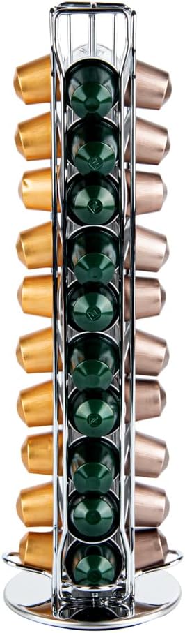 Restaurantware Restpresso 4.5 x 14.6 Inch Coffee Capsule Holder 1 Durable Pod Carousel - Holds 40 Nespresso Capsules 360-Degree Rotatable Iron Espresso Pod Organizer Pods Not Included