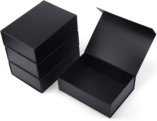 4 Pack 11x8x3.5 Inches Gift Boxes with Magnetic Closure Lids, Black Magnetic Box for Wedding, Groomsmen Bridesmaid Proposal, Birthdays, Mother's Day