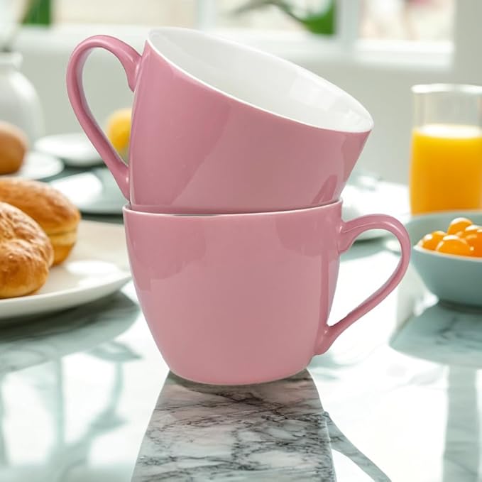 MECOWON 30 OZ Porcelain Coffee Mugs, Set of 2 Large Mugs for Soup, Cereal and Salad (pink)