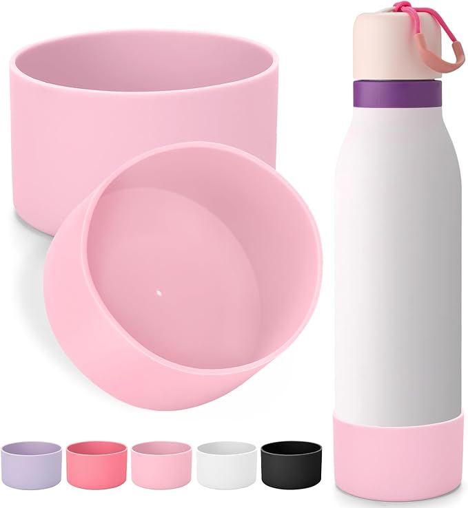 Mity rain 2PCS Silicone Boot for Owala FreeSip Twist Water Bottle, Anti-Slip, Noise-Reducing,Prevents Scratches(24 oz Light Pink)