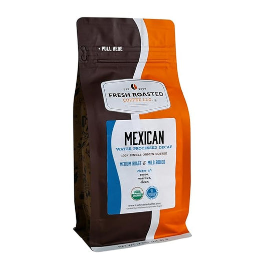Fresh Roasted Coffee, Organic Mexican Water-Processed Decaf | USDA Organic, 100% Single Origin, Kosher | Medium Roast 12 oz Whole Bean