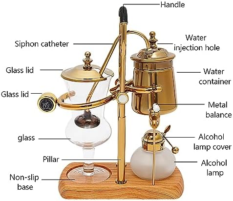 Belgian Luxury Vintage Siphon Coffee Maker - Elegant Retro Design, Royal Family Inspired, Vacuum Brewing System, Copper Balance Brewer for Premium Coffee Experience