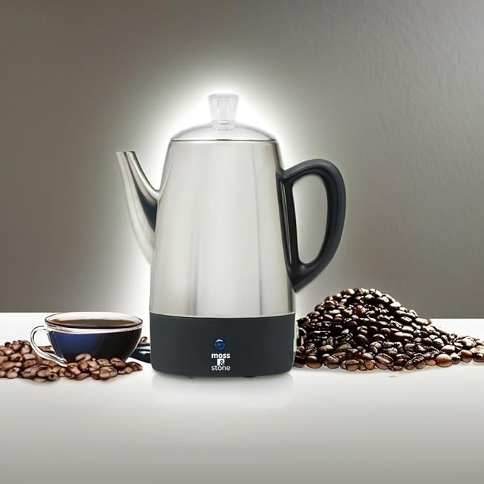 Moss & Stone Percolator Coffee Pot Electric 10 Cup, Stainless Steel Coffee Maker. With Keep Warm Function, 10 Cups Stainless Steel Percolator With Coffee Basket