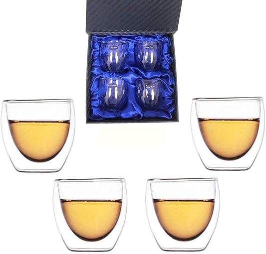 Amlong Crystal Double Wall Glass Shot Glass, Espresso Cups 3 oz., Set of 4 With Gift Box