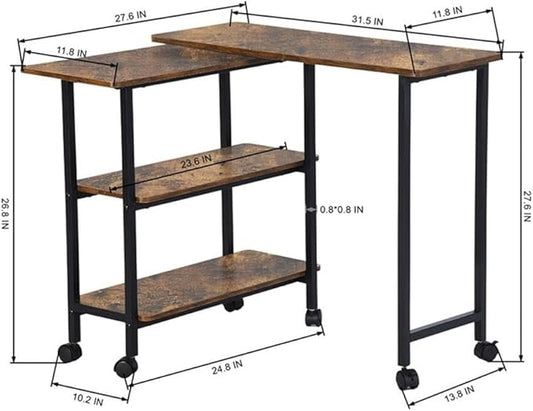 Pemberly Row Adjustable and Foldable Rustic Kitchen Cart with Storage Walnut