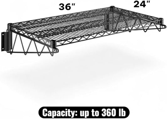 24" x 36" Black Wall-Mounted Wire Shelf with Epoxy Coating, Heavy-Duty Steel Storage Rack, NSF Certified, Easy Installation, Open Wire Design for Kitchen, Garage, or Utility Storage
