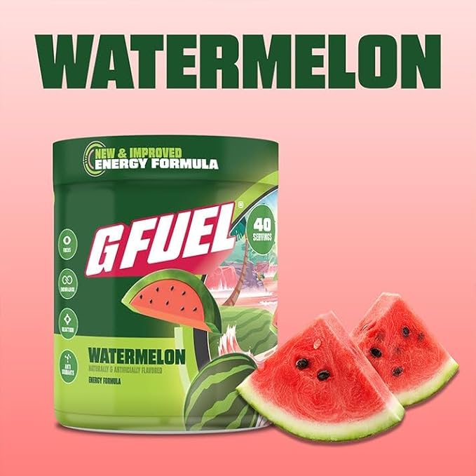 G Fuel Watermelon Energy Drink Powder, Pre Workout Caffeine Mix for Gaming, Sugar Free Focus Amino, Vitamin + Antioxidants, 9.9oz (Watermelon, 40 Servings)