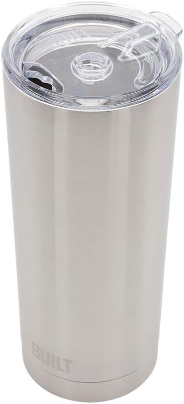 BUILT Double Walled Stainless Steel Tumbler Set with Replacement Lid, 2 Reusable Tritan Wire Straw Cleaning Brush in Gift Box, 20-ounces