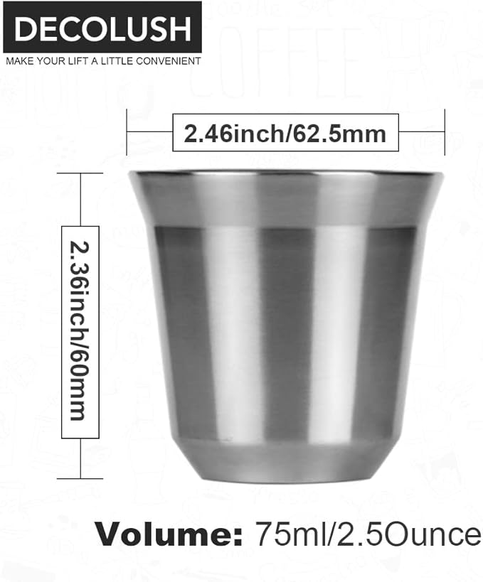75mL (2.5 Ounce) Stainless Steel Espresso Cups - 4 Pack Double Wall Insulated Cups Demitasse Cups Coffee Cup For Drinking, Drinking Coffee, Drinking Beverages