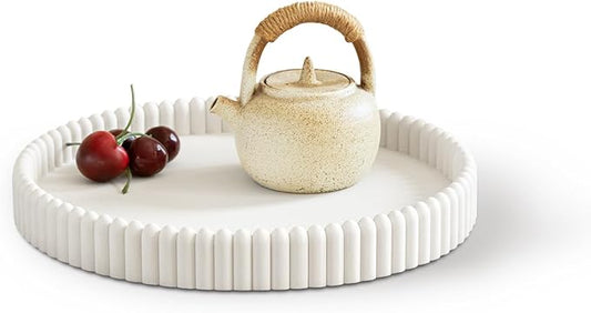 Coffee Table Tray, Home Decor Round Tray, Concrete White Coffee Table Decor Trays, Serving Decorative Trays for Dining Table