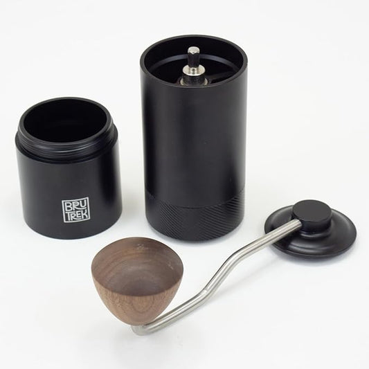 BruTrek Camp Coffee Hand Grinder - Durable Travel Stainless Steel Burr Coffee Grinder, Adjustable Grind Size Settings, High Capacity, Easily Grind Whole Beans for French Press Pour Over or Espresso