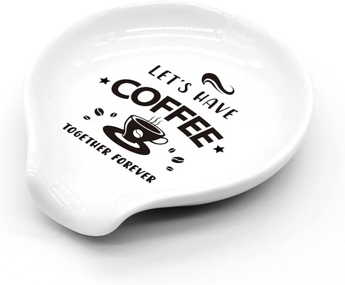 Funny Coffee Spoon Holder-Ceramic Cafe Spoon Rest-Cafe Shop Bar Accessories-Let’s Have Coffee Together Forever Sign