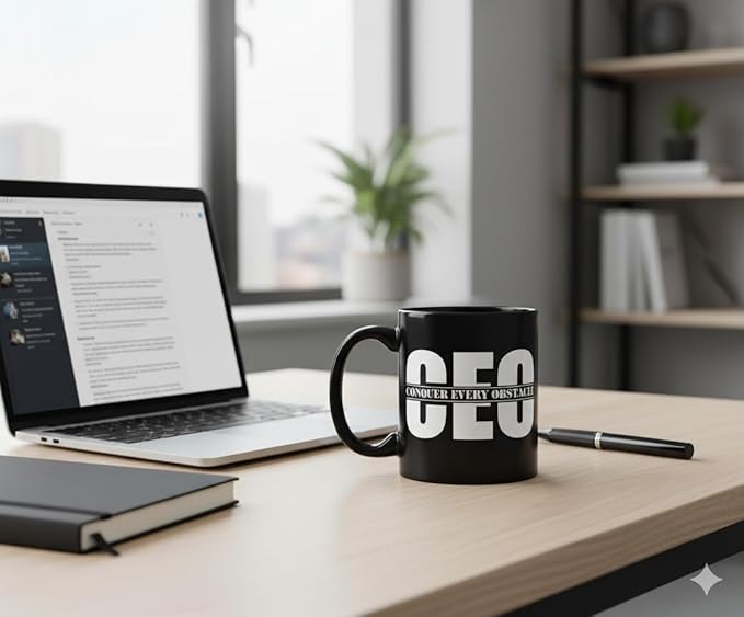THE CEO Stylish Coffee Mug for Coffee Lovers - Premium Boss Mug with Gloss Finish - Premium Ceramic, Microwave Safe, 11oz Gift Mugs - Conquer Every Obstacle Ceo (Black)