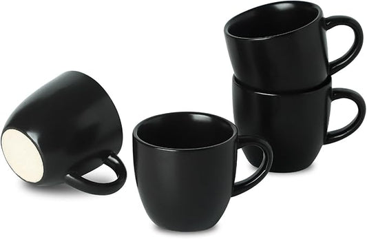 HASENSE Ceramic 3 OZ Espresso Cups, Porcelain Espresso Demitasse Cups Set of 4 for Double shot, Lungo and Ristretto, Tiny Italian Expresso Shot Coffee Mugs for Home and Office, Black