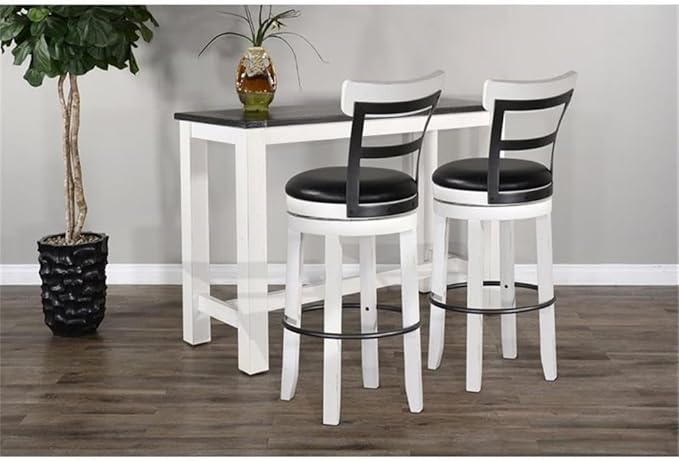 Pemberly Row Set of 3 White/Brown Wood Bar Unit and 2 Swivel Barstool with Back