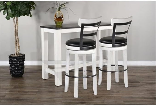 Pemberly Row Set of 3 White/Brown Wood Bar Unit and 2 Swivel Barstool with Back