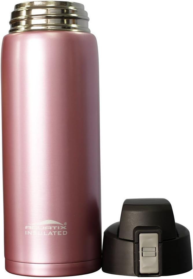 Aquatix (Rose Gold, 21 Ounce) Pure Stainless Steel Double Wall Vacuum Insulated Sports Water Bottle with Convenient Flip Top - Keeps Drinks Cold for 24 Hours, Hot for 6 Hours