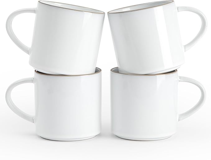 famiware Nature Coffee Mugs Set of 4, 14 oz Coffee Mug Set, Coffee Cups with Handle for Coffee, Tea, Cocoa and Milk, Microwave and Dishwasher Safe, Snowy White