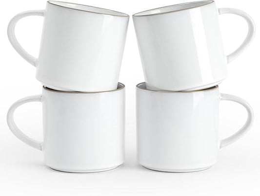 famiware Nature Coffee Mugs Set of 4, 14 oz Coffee Mug Set, Coffee Cups with Handle for Coffee, Tea, Cocoa and Milk, Microwave and Dishwasher Safe, Snowy White