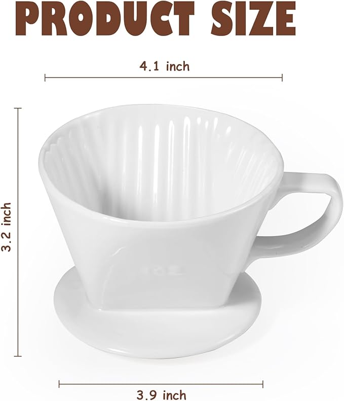Pour Over Coffee Dripper, Ceramic Pour Over Coffee Maker with 3 Holes Flat Bottom, Easy Manual Brew Maker, Porcelain Slow Filter Cone for Travel, Camping, Office, Home, White